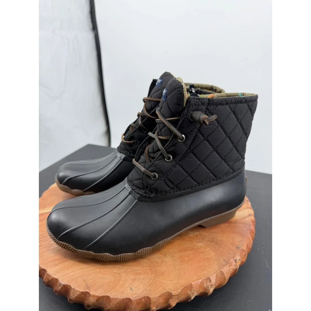 Sperry Saltwater Quilted Duck Boot Women 9 Black Waterproof STS94063